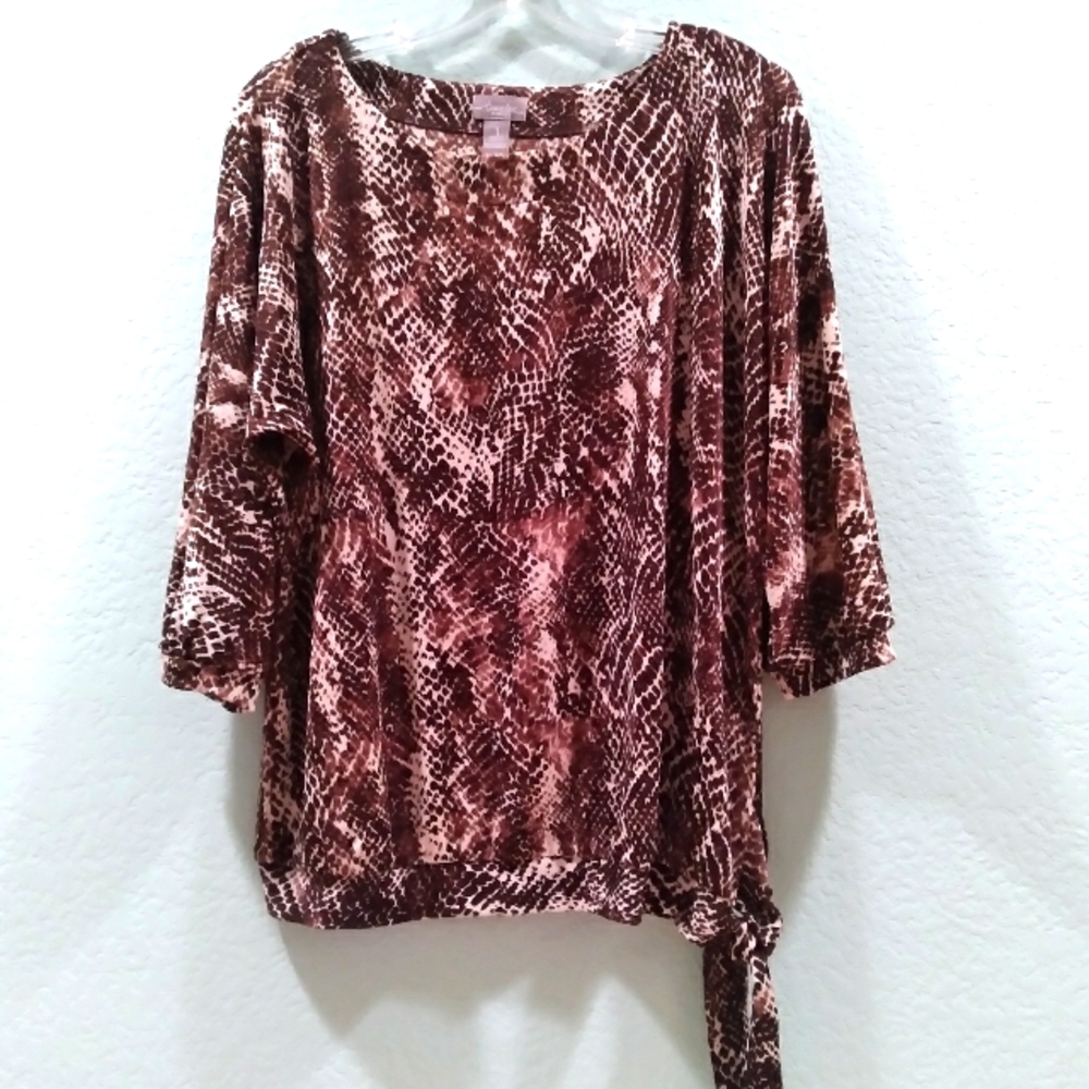Chico's Travelers Brown and White Animal Print Snakeskin Blouse Size Medium or 1